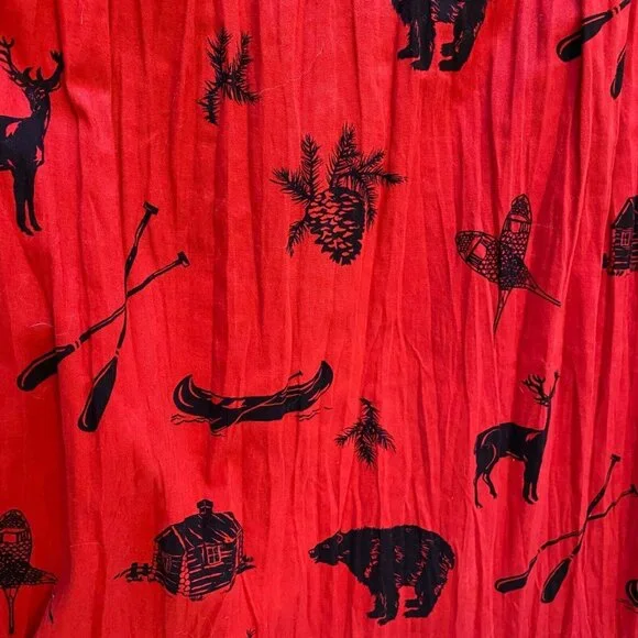Sharon Young Sportswear Vest and Crinkle Skirt Red Sz S Wildlife Cabincore